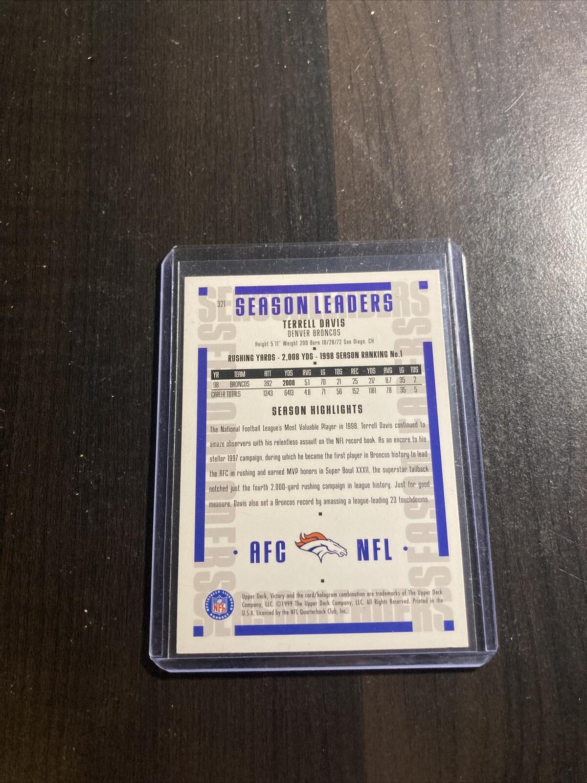 Terrell Davis VICTORY CARD NFL 1999 T13-349