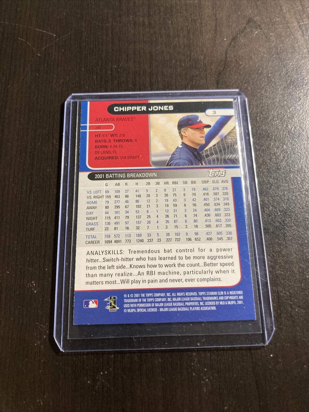 Chipper Jones TOPPS CARD MLB 2001 T10-302