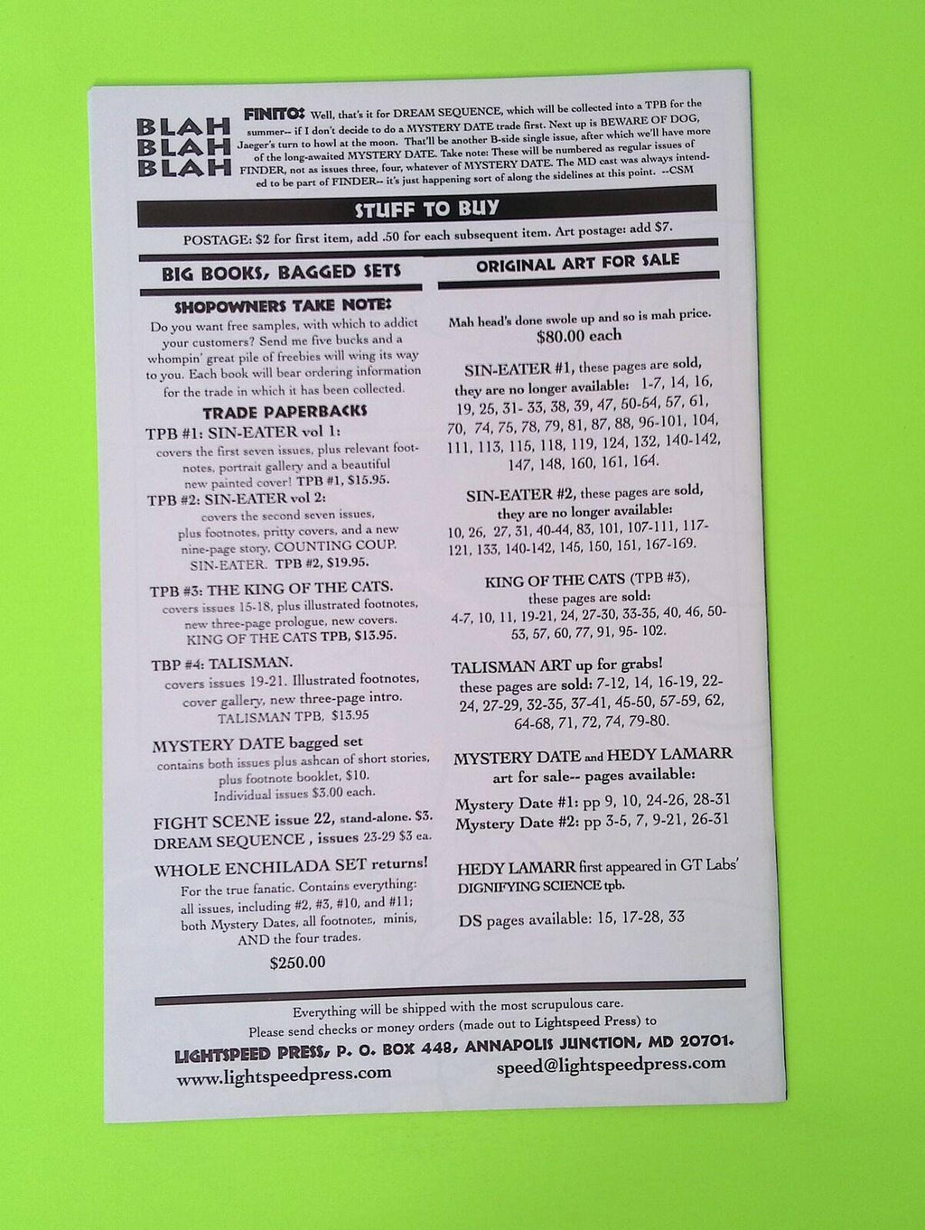 Finder #29 Lightspeed Press High Grade Comic Book W203-54